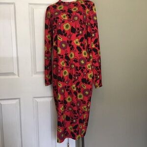 Zara Sz M Red and Yellow Sheath Dress Long Sleeve Crew Neck Casual